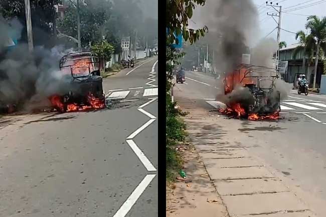 புத்தாண்டில் பற்றி எரிந்த முச்சக்கரவண்டி